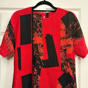 Icinoo 100% silk red and black blouse size 6